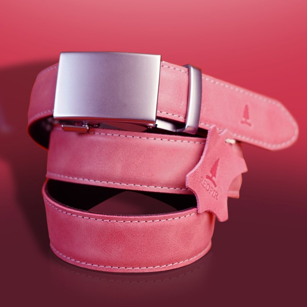 Leren damesriem Rose roze met Silver Shine gesp