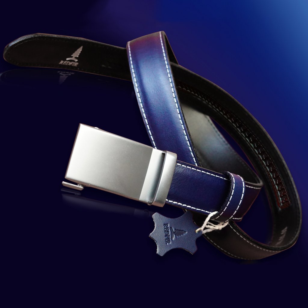 Leren damesriem Unique blauw met Silver Shine gesp