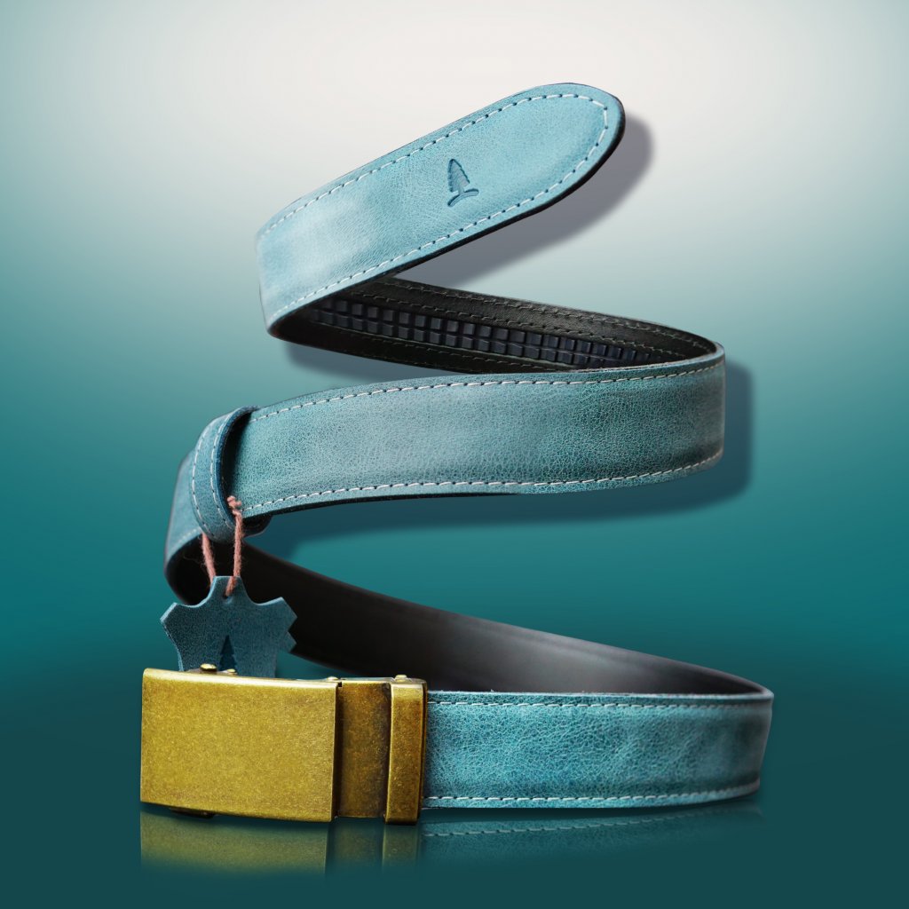 Leren damesriem Versailles blauw met Dark Brass gesp
