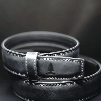 Dunkelgrauer Ledergürtel für Herren Storm mit Schnalle Brushed silver