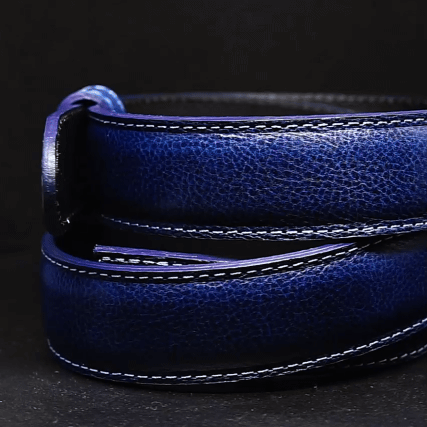 Men's blue Universe leather belt with Gunmetal elegance buckle