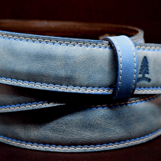 Men's light blue Versailles leather belt with Silver stripes buckle