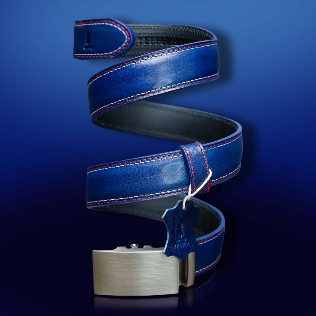 Leren herenriem Unique blauw met Brushed Silver gesp