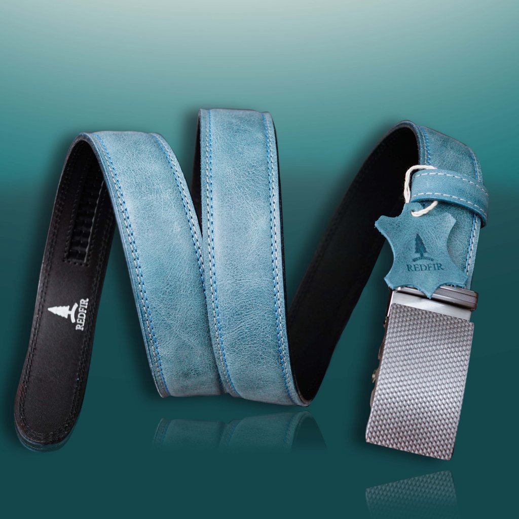 Men's light blue Versailles leather belt with Silver stripes buckle 